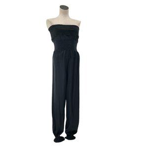 Vintage 80s Black Sheer Strapless Jumpsuit Lace Detail Lingerie Romper